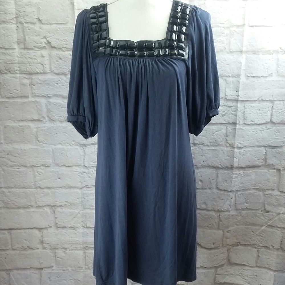 Cherry Women's Dress Shift Blue Bead Embellished